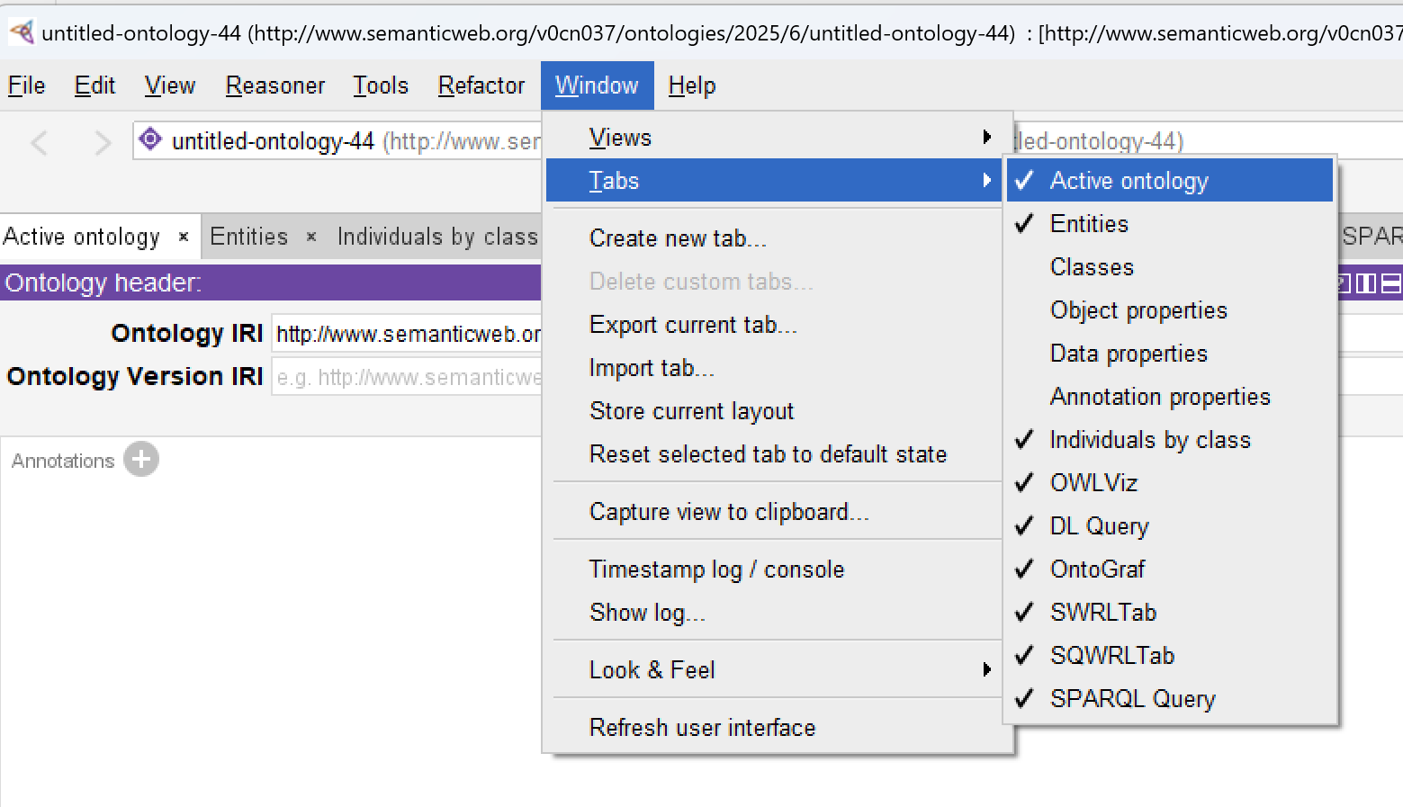 Tabs in Protégé UI